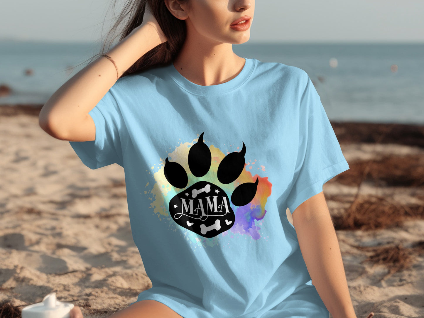 Mama Paw Print Graphic Multicolor Women's T-shirt