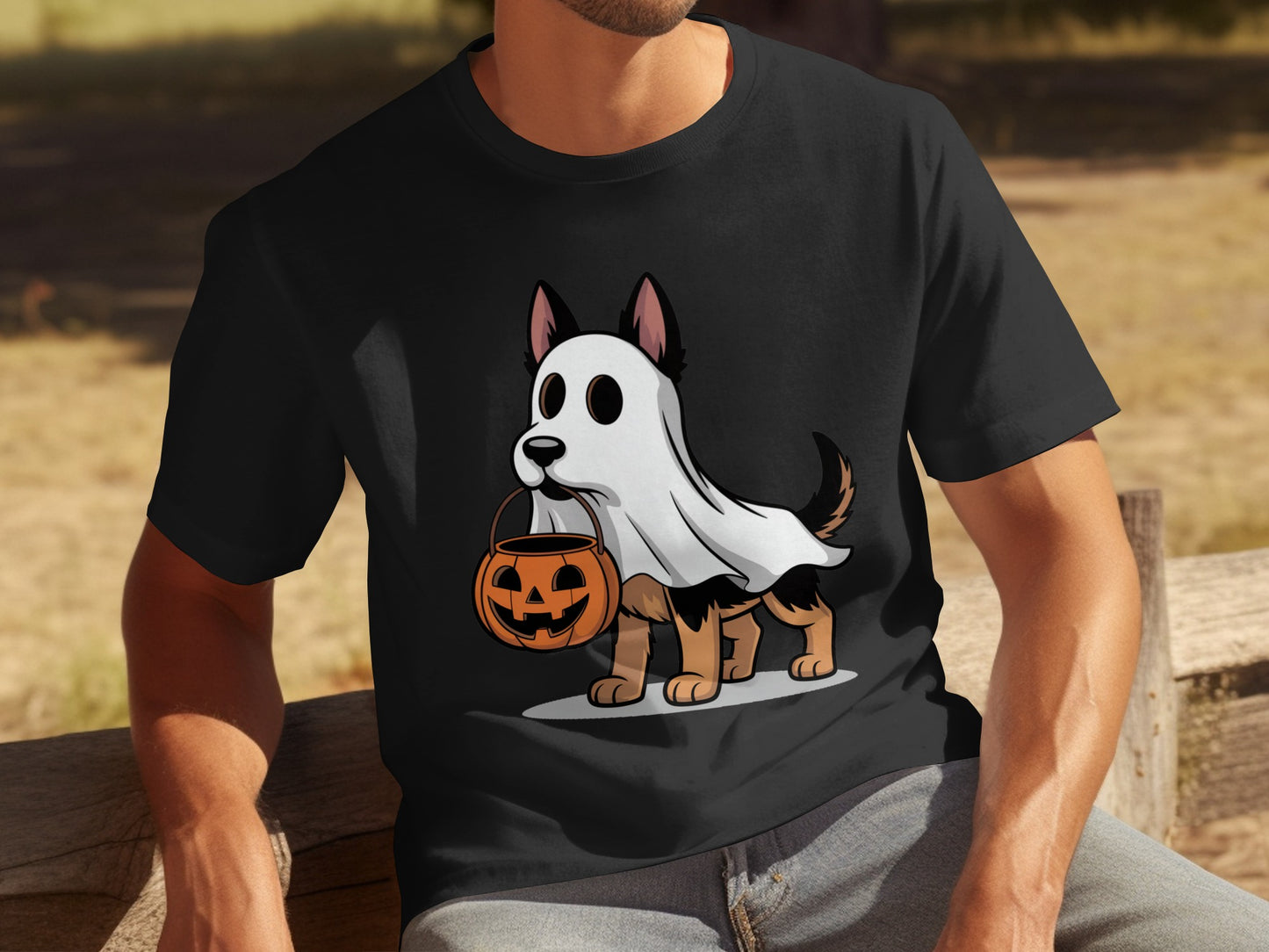 Halloween Dog in Ghost Costume T-shirt for Men
