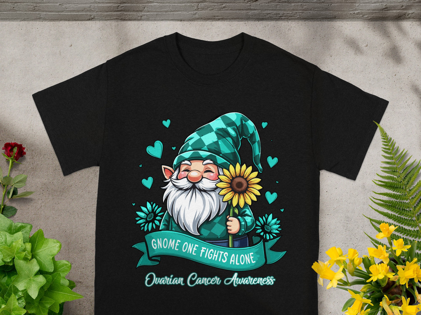 Gnome One Fights Alone Ovarian Cancer Awareness Shirt