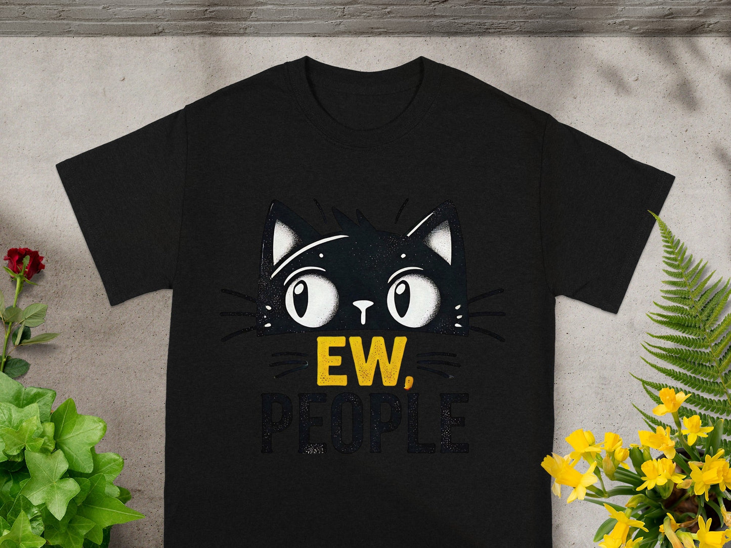 Black Cat Ew People Graphic T-Shirt for Cat Lovers