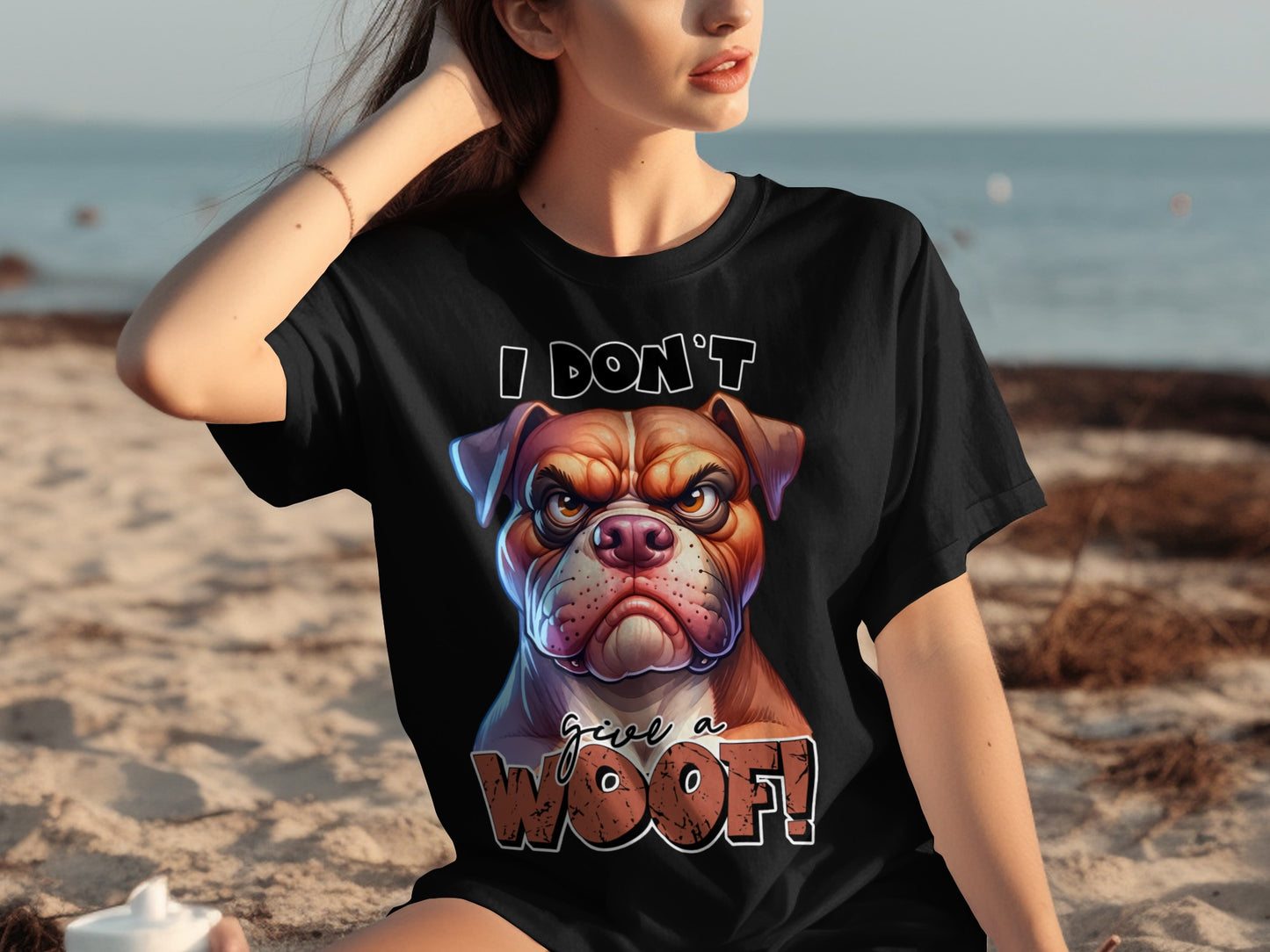 I Don't Give a Woof Angry Bulldog Graphic T-Shirt