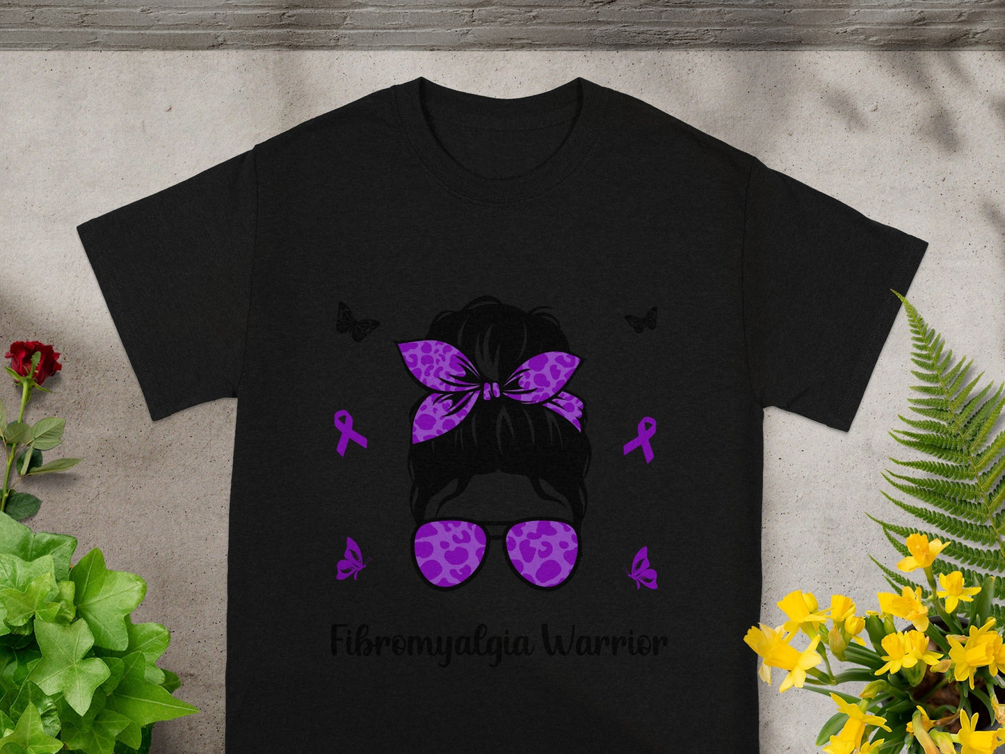 Fibromyalgia Warrior Black Shirt with Purple Design