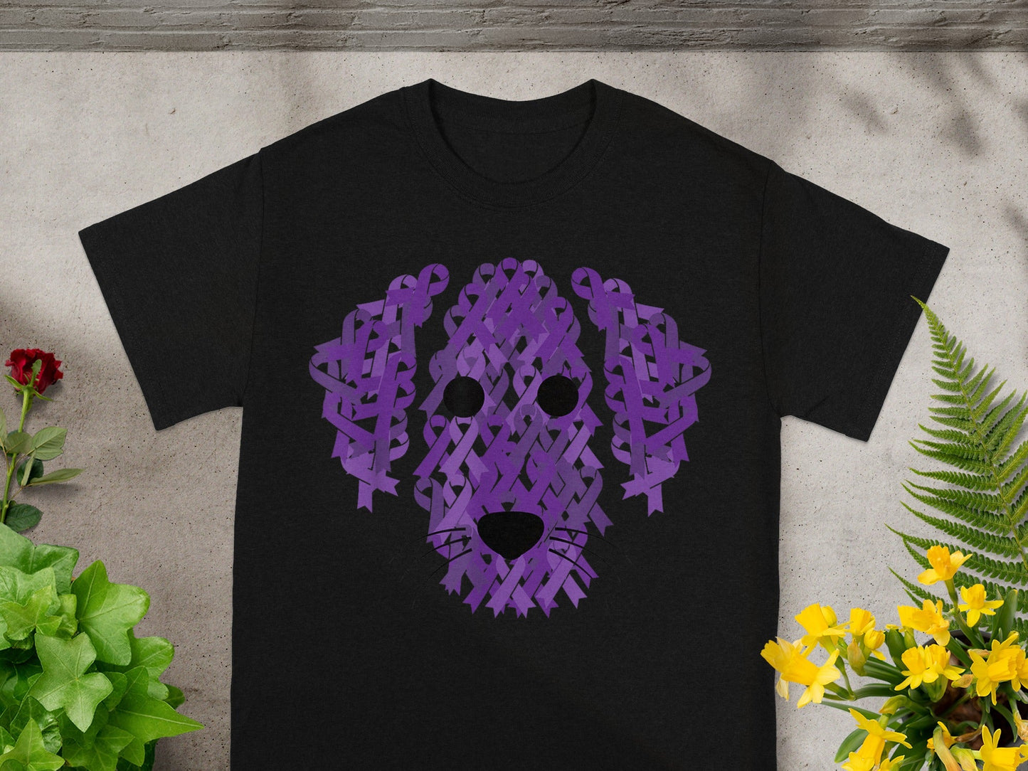 Purple Dog Graphic Design Black T-shirt