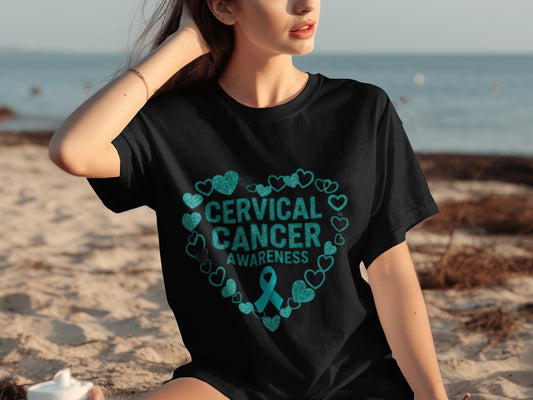 Cervical Cancer Awareness Heart Ribbon T-shirt