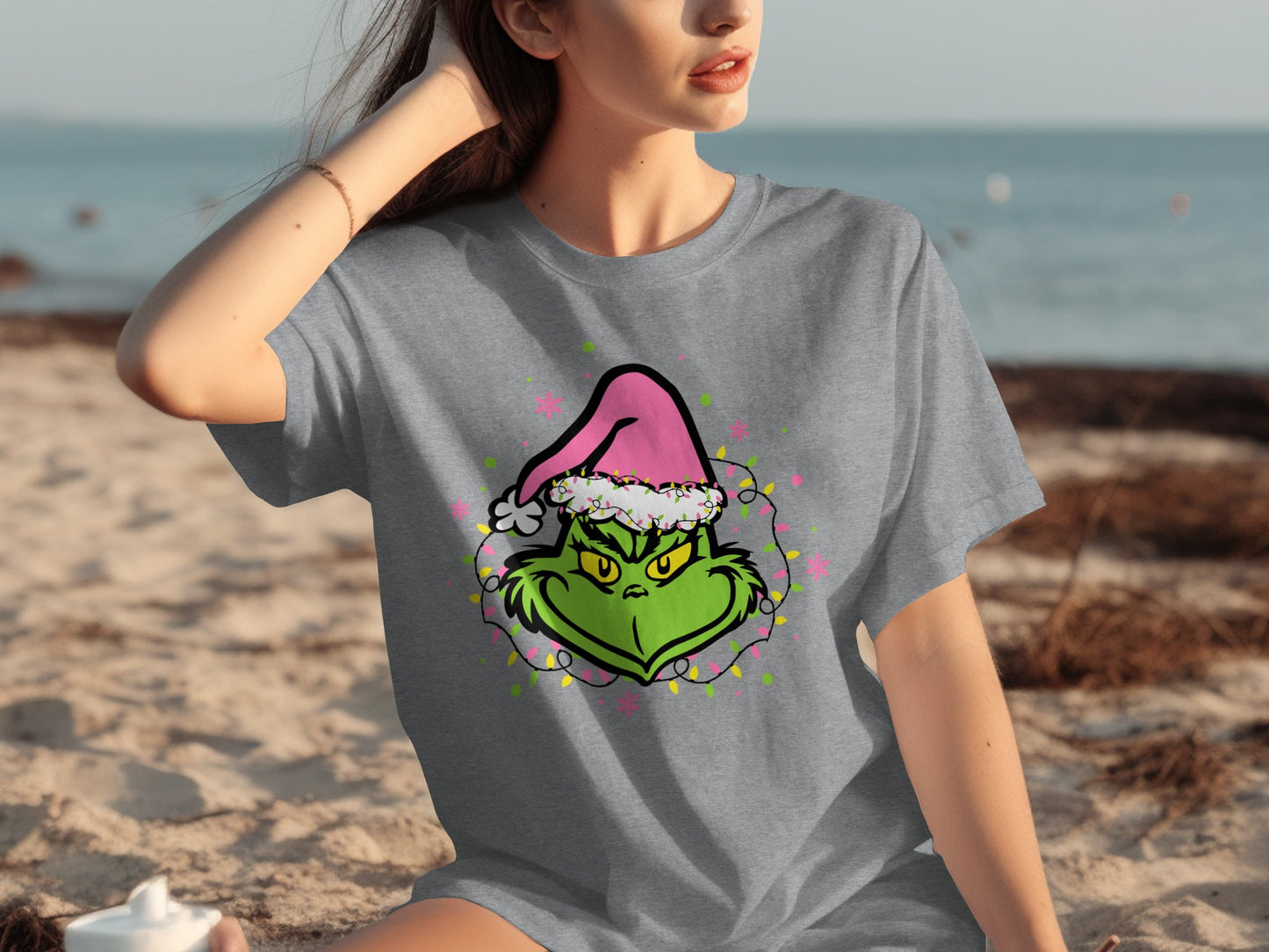Grinch Christmas Santa Hat Graphic Tee shirt