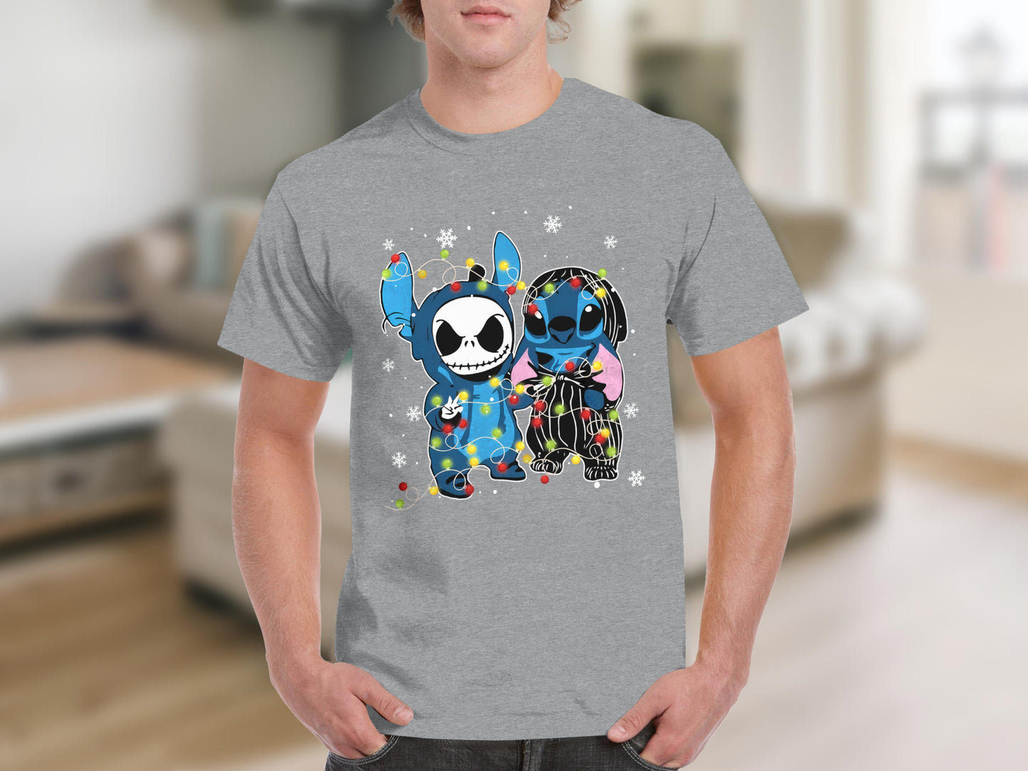 Cartoon Characters with Festive Lights Graphic T-shirt