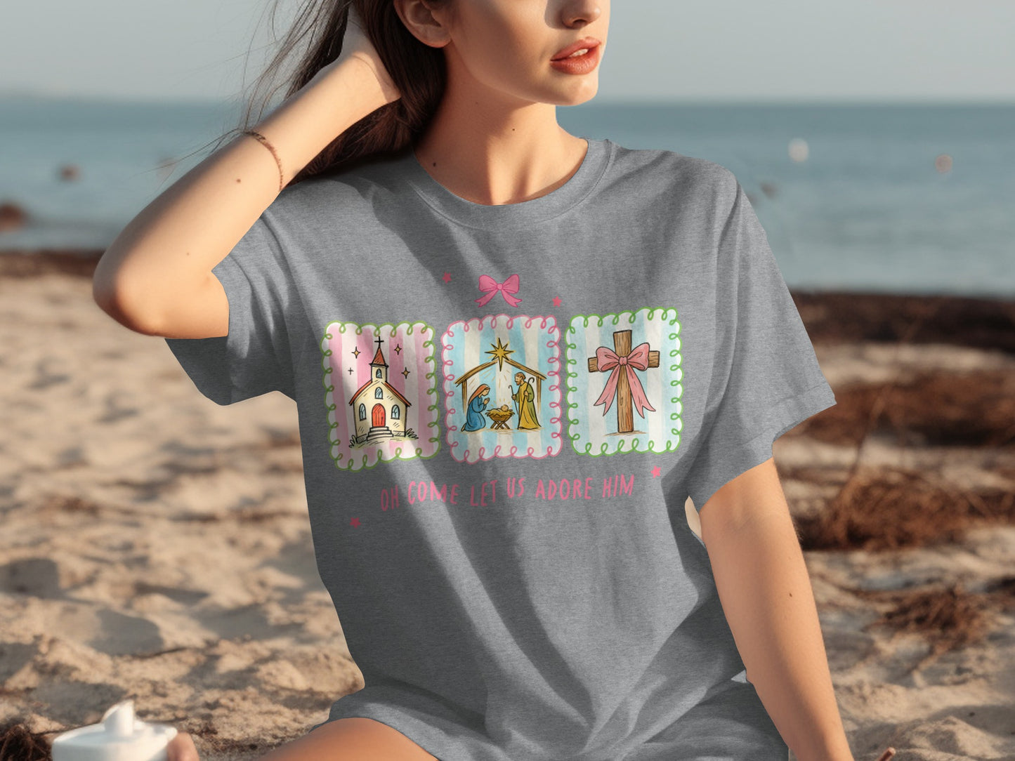 Oh Come Let Us Adore Him Nativity Scene T-shirt