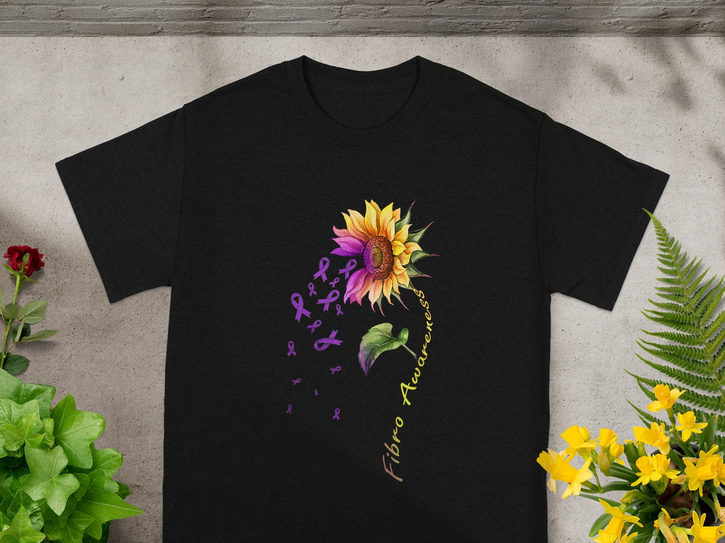 Fibro Awareness Sunflower Ribbon Design T-shirt