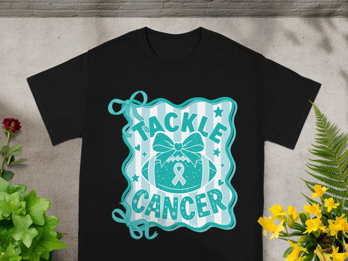 Tackle Cancer Football Ribbon Graphic Tee Shirt for Charity