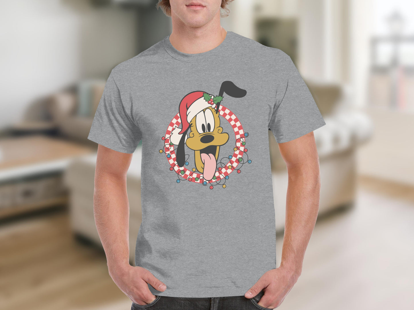 Christmas Dog with Hat Graphic Light Grey T-shirt Product