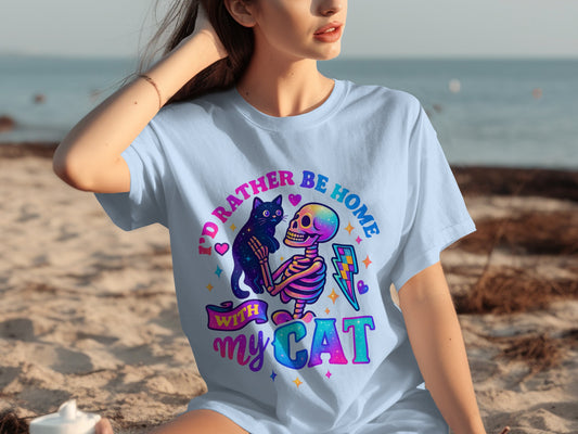 I'd Rather Be Home With My Cat Skeleton T-shirt