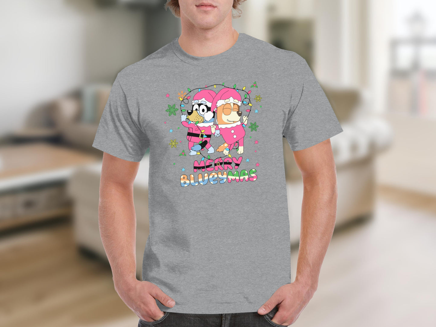 Merry Bluey-Mas Cartoon Characters Graphic Tee