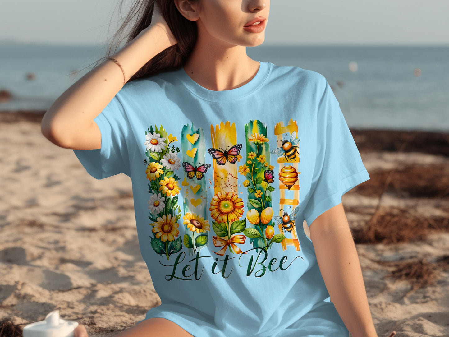 Let it Bee Flower and Butterfly Design T-shirt