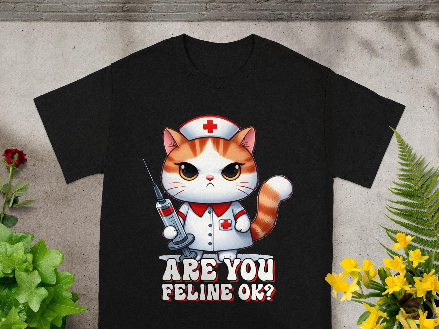 Are You Feline OK Nurse Cat Design T-Shirt