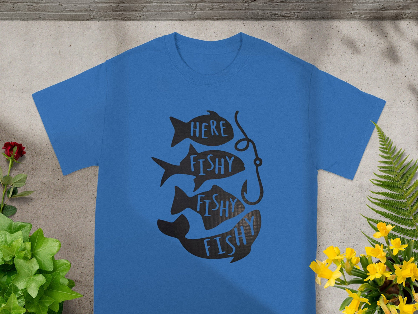 Here Fishy Fishy Fishy Blue Graphic Tee Product