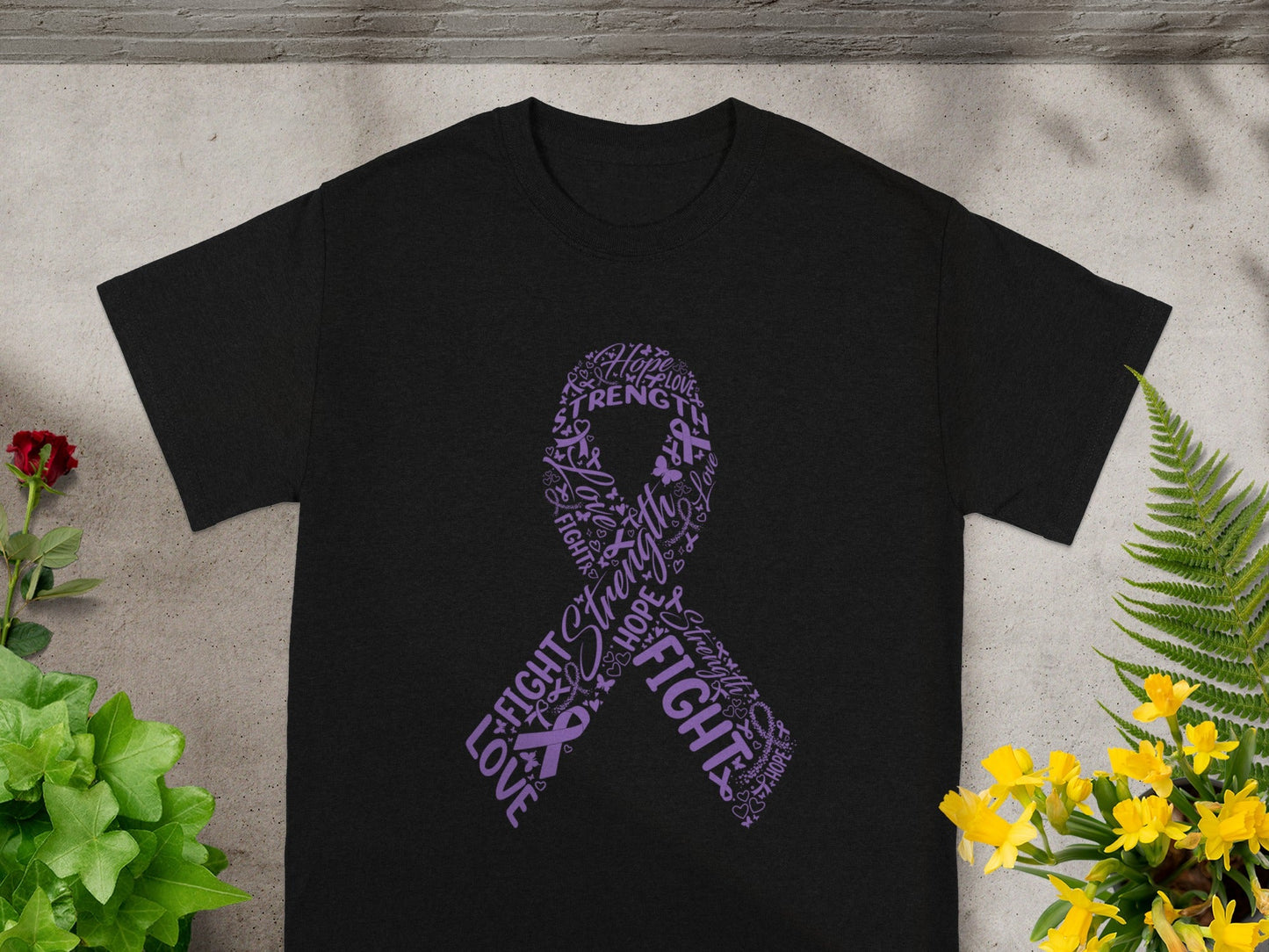 Purple Ribbon Graphic Black Shirt Awareness Apparel