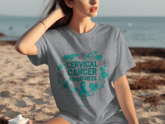 Cervical Cancer Awareness Heart Design T-shirt