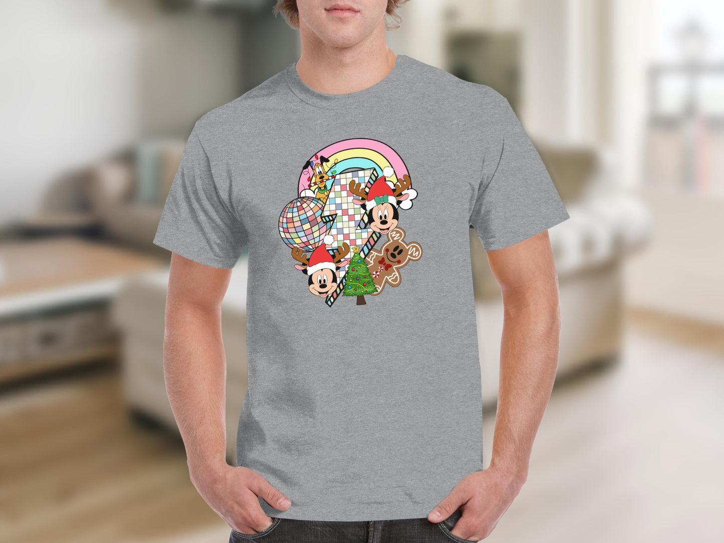 Colorful Christmas Cartoon Characters Printed T-shirt