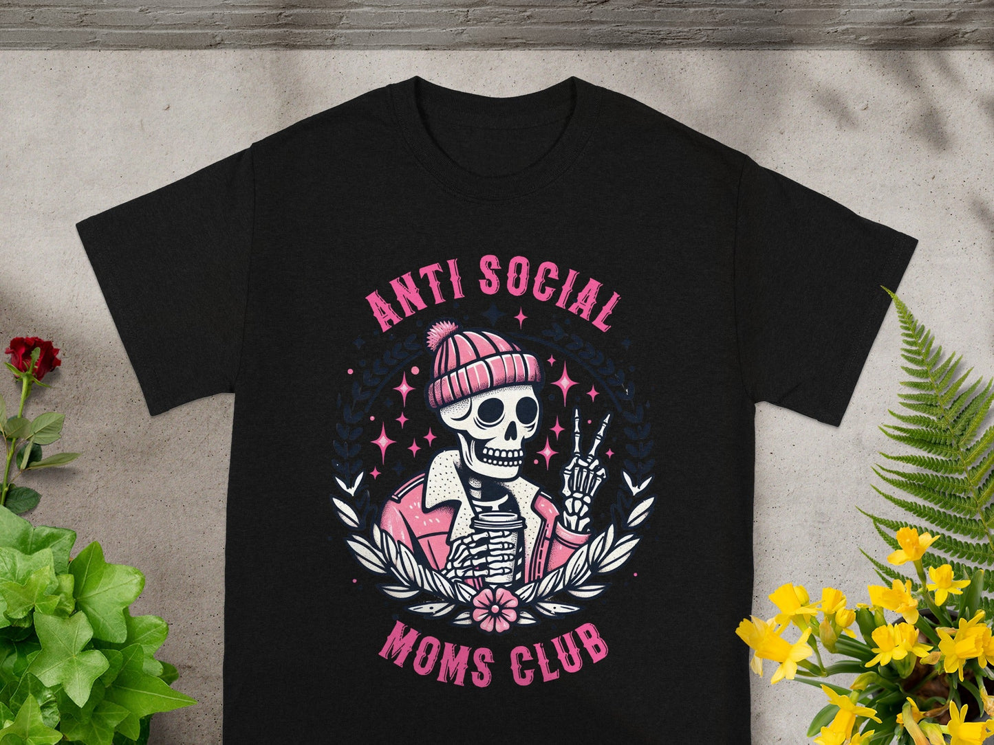 Anti Social Moms Club Skeleton Graphic T-Shirt