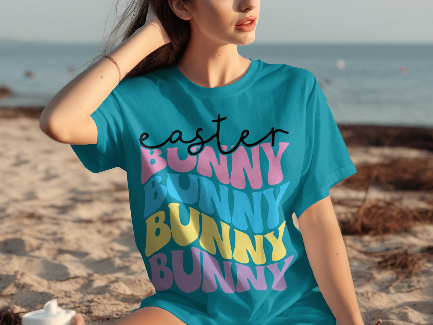Easter Bunny Multi-Color Print Casual T-Shirt
