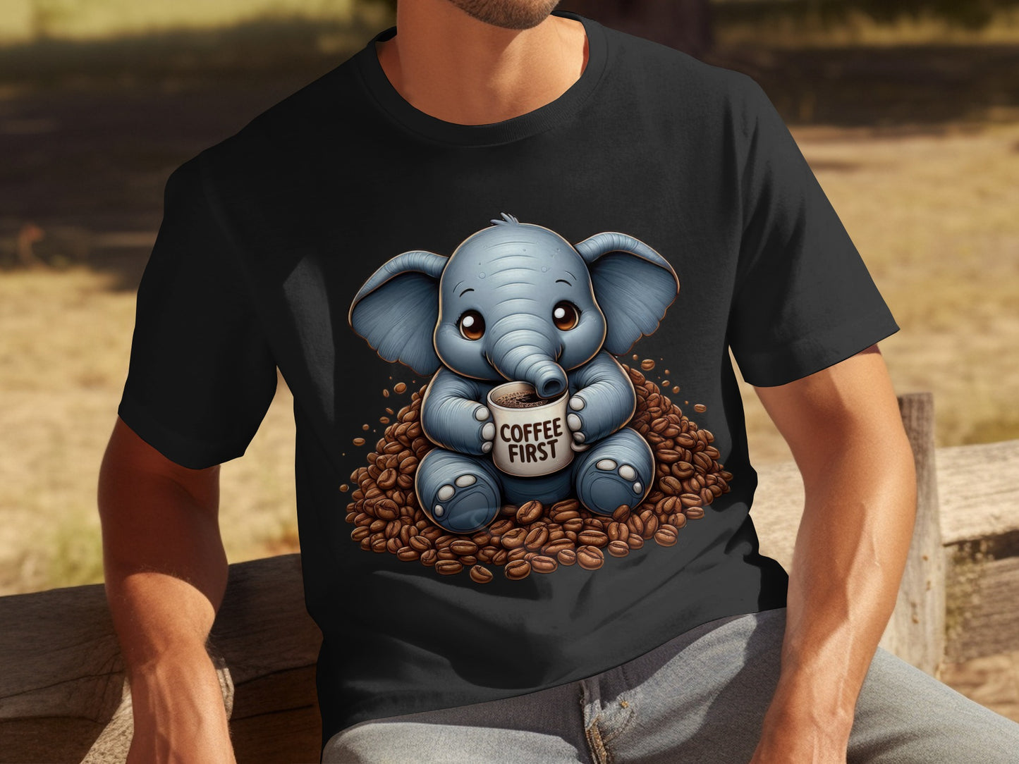 Cute Elephant Coffee First Graphic T-shirt