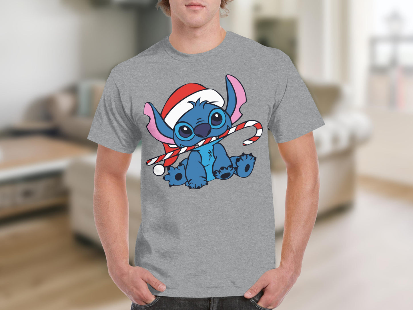 Santa Hat and Candy Cane Stitch Graphic T-shirt