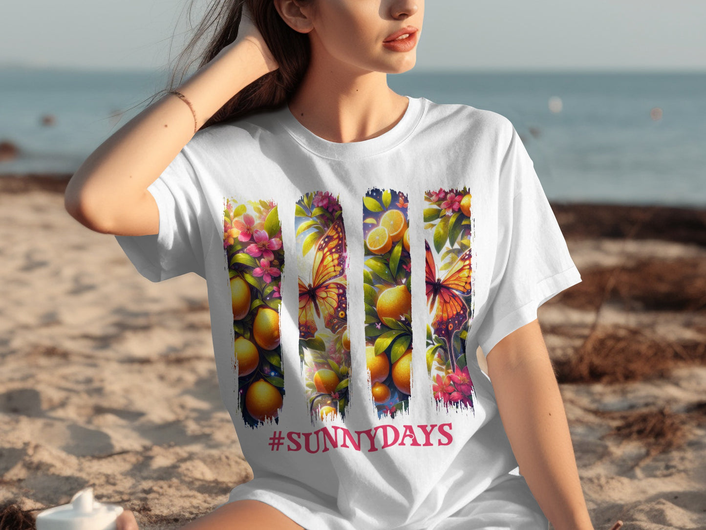 #SUNNYDAYS Orange Butterfly Floral Print T-Shirt