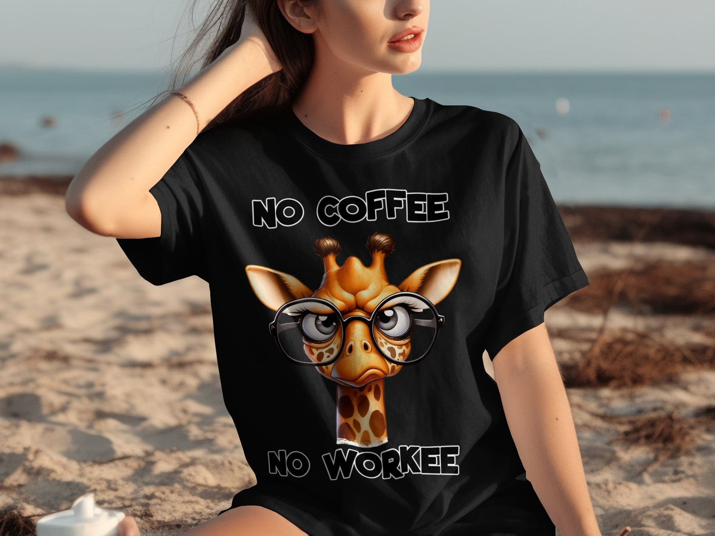 No Coffee No Workee Funny Giraffe T-Shirt
