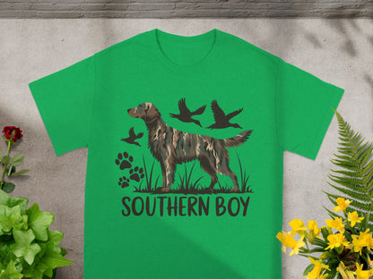 Green t-shirt with a camouflage dog, three ducks, and "SOUTHERN BOY" text.