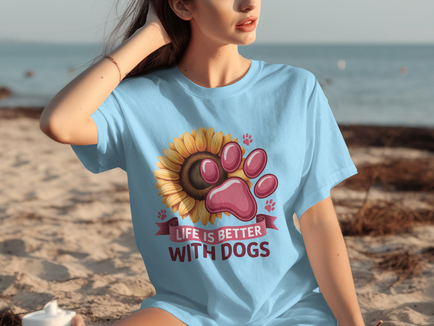 Colorful Sunflower and Paw Print Life Is Better with Dogs Shirt