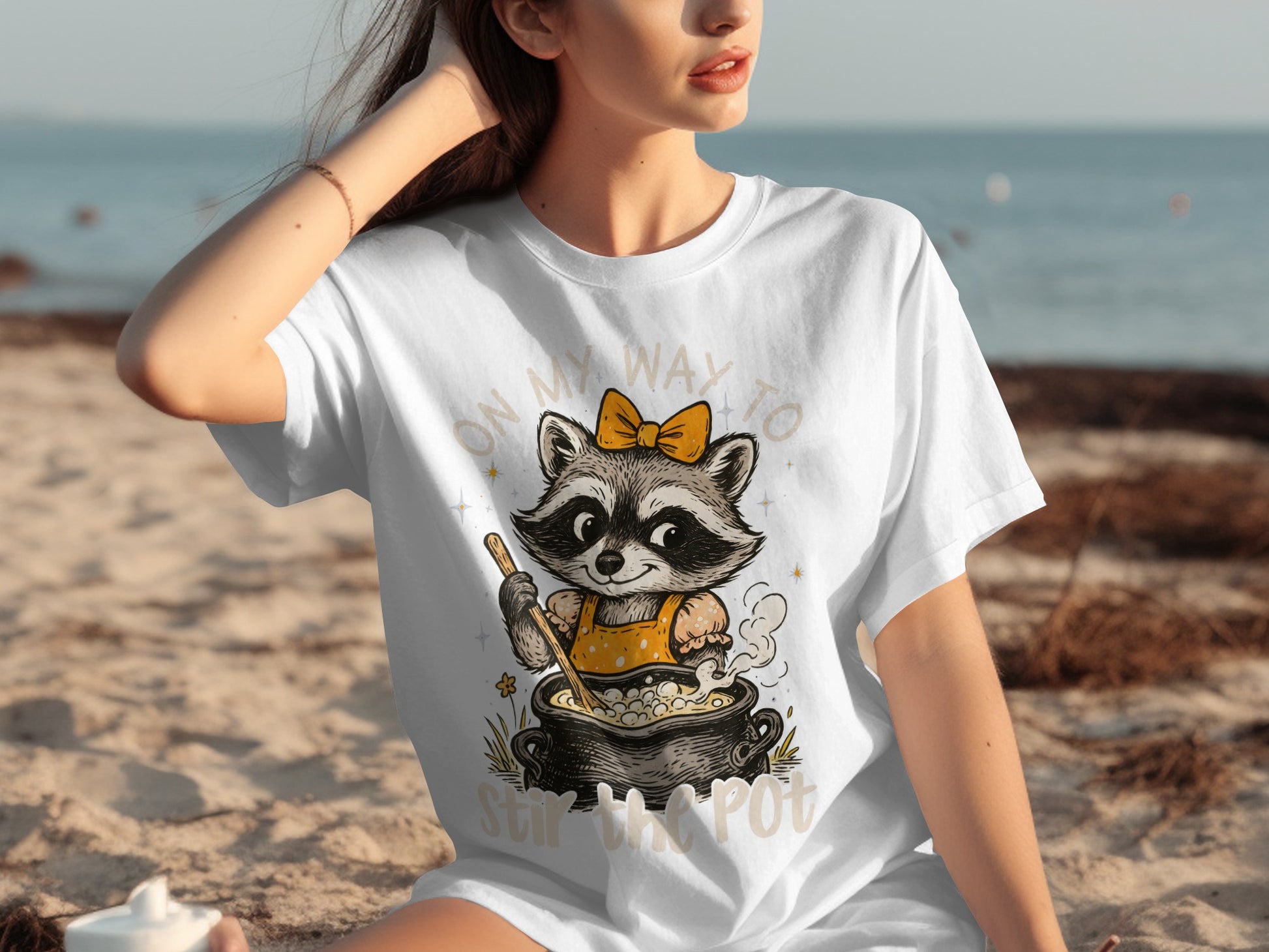 On My Way To Stir The Pot Cute Raccoon T-Shirt