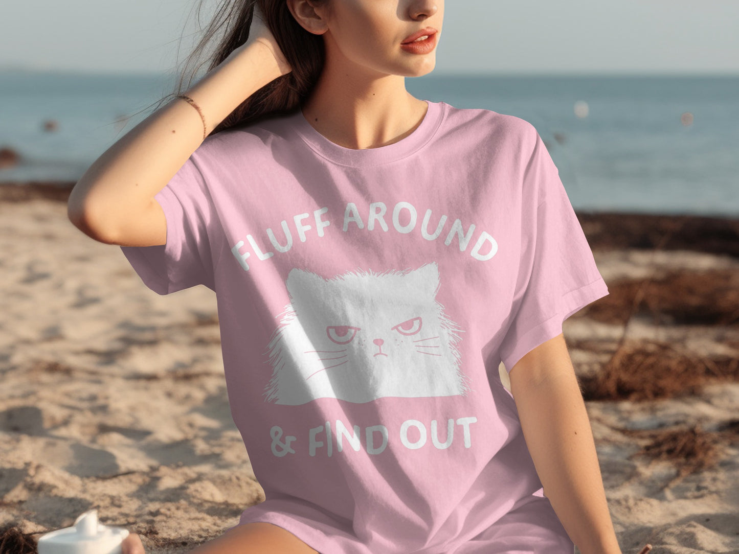 Fluff Around & Find Out Cat T-Shirt with Beach Style