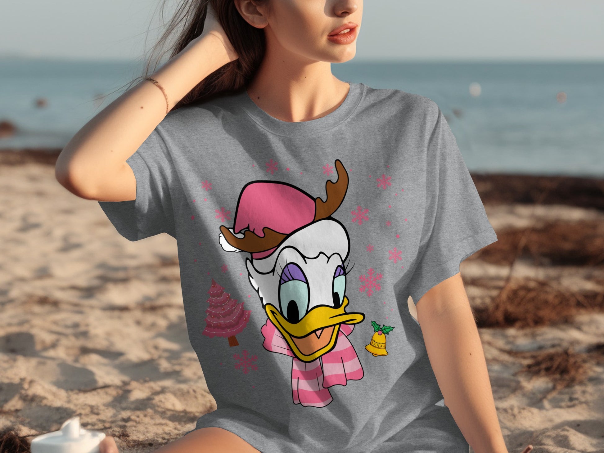 Festive Cartoon Character Tee with Reindeer Hat Design