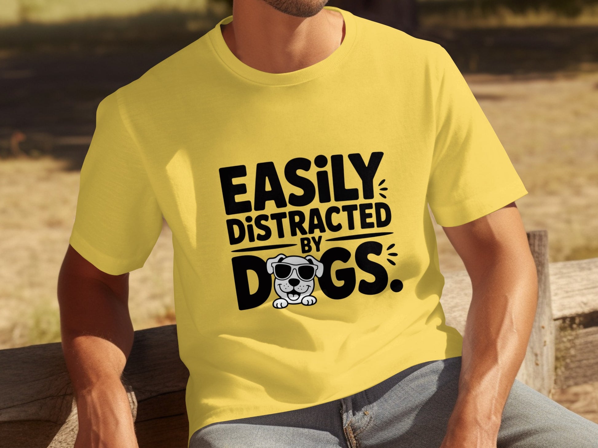 Easily Distracted by Dogs Graphic Yellow T-shirt