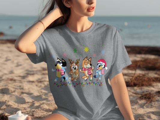 Festive Cartoon Characters Holiday Graphic Tee