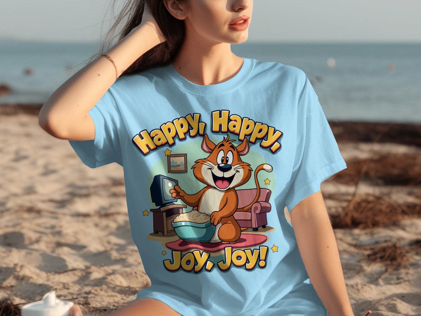 Happy Happy Joy Joy Cartoon Cat T-Shirt
