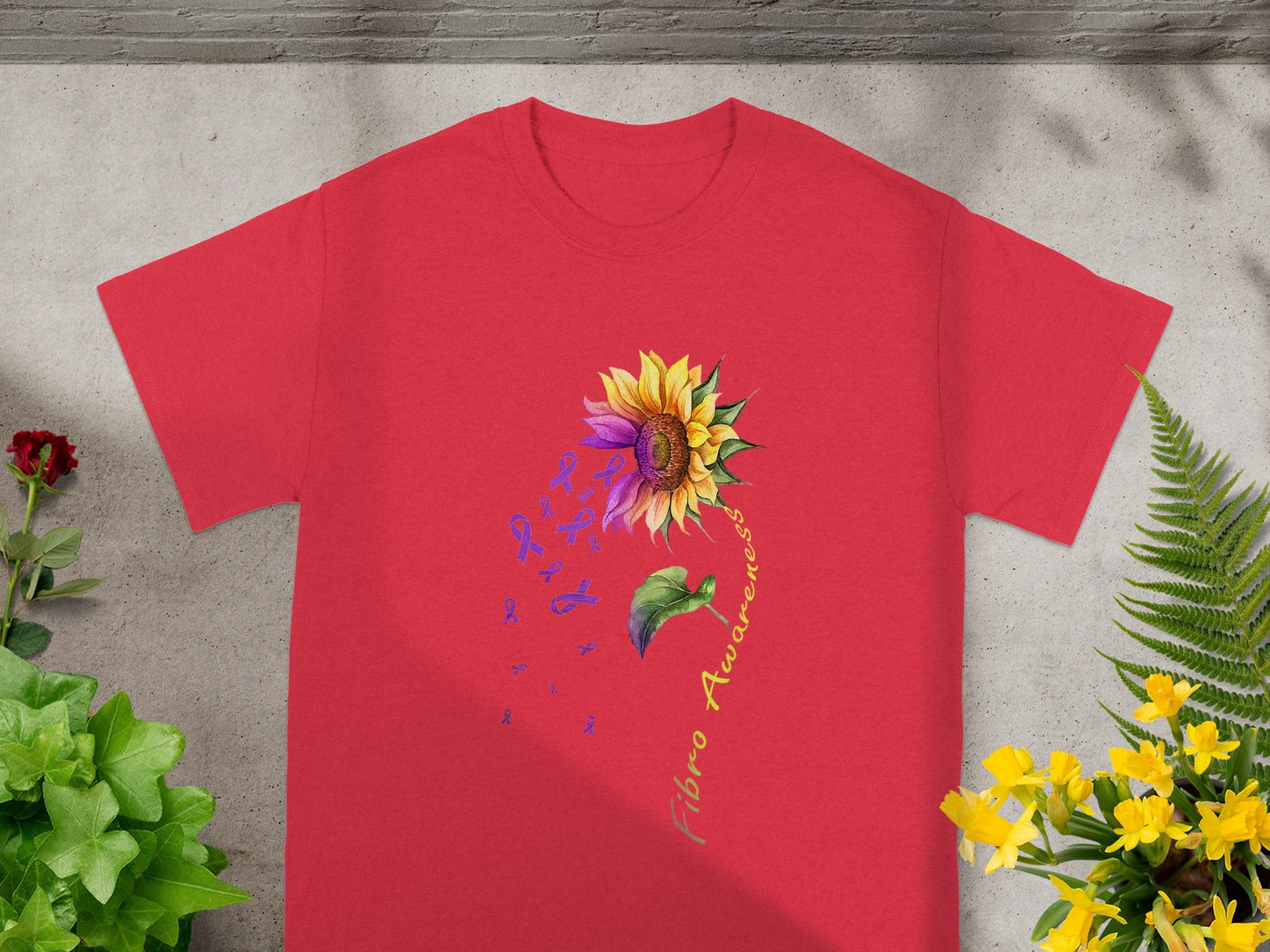 Fibro Awareness Sunflower and Ribbons Design T-shirt