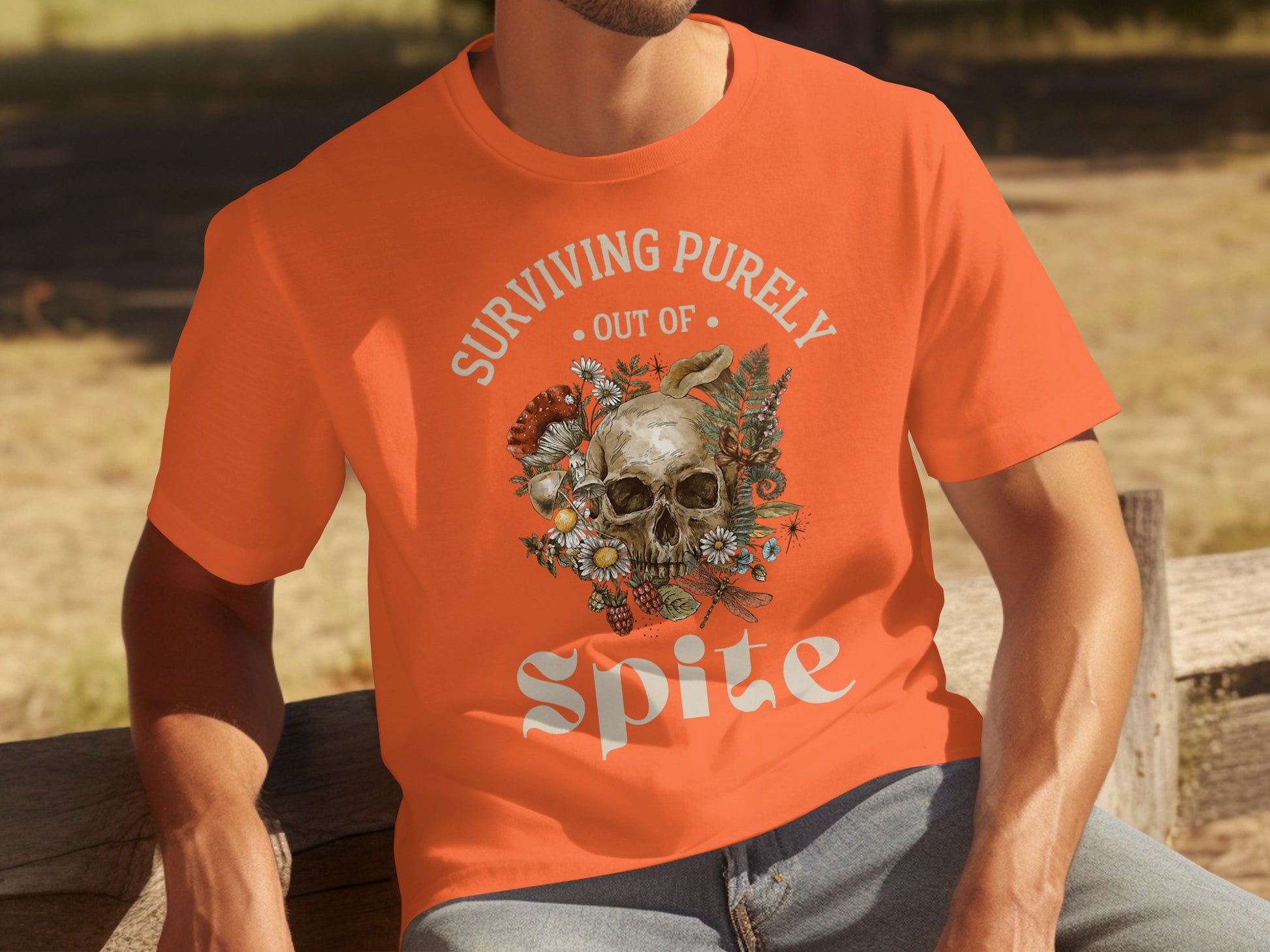 Surviving Purely Out of Spite Skull Design T-Shirt