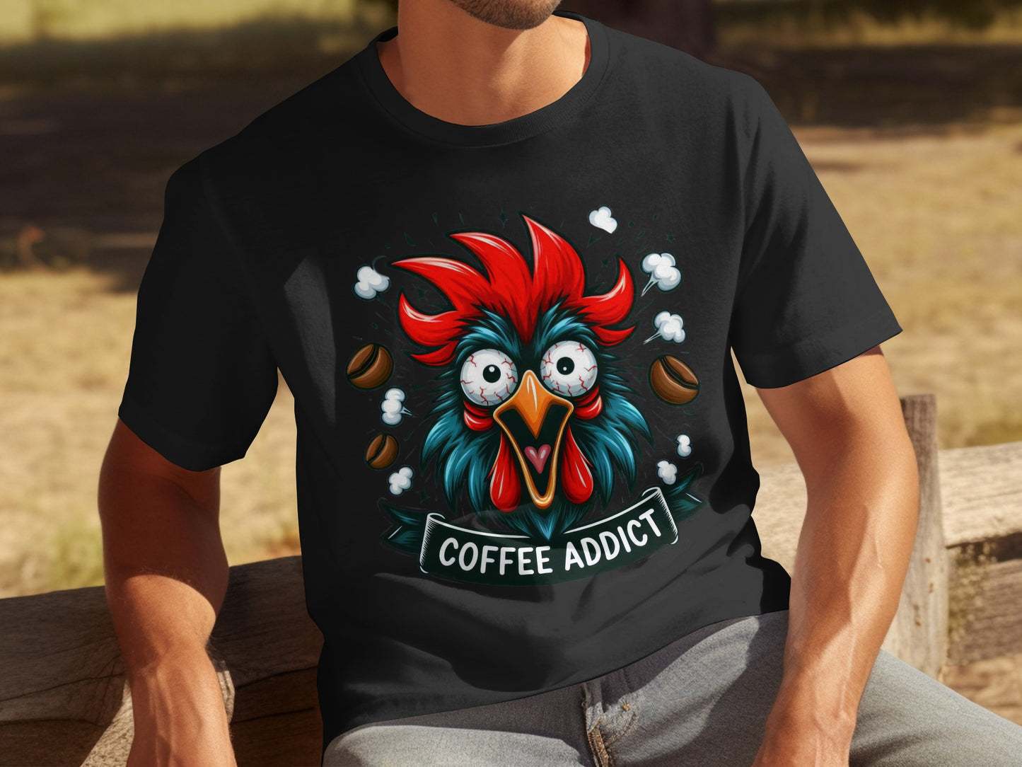 Coffee Addict Funny Chicken Design T-shirt