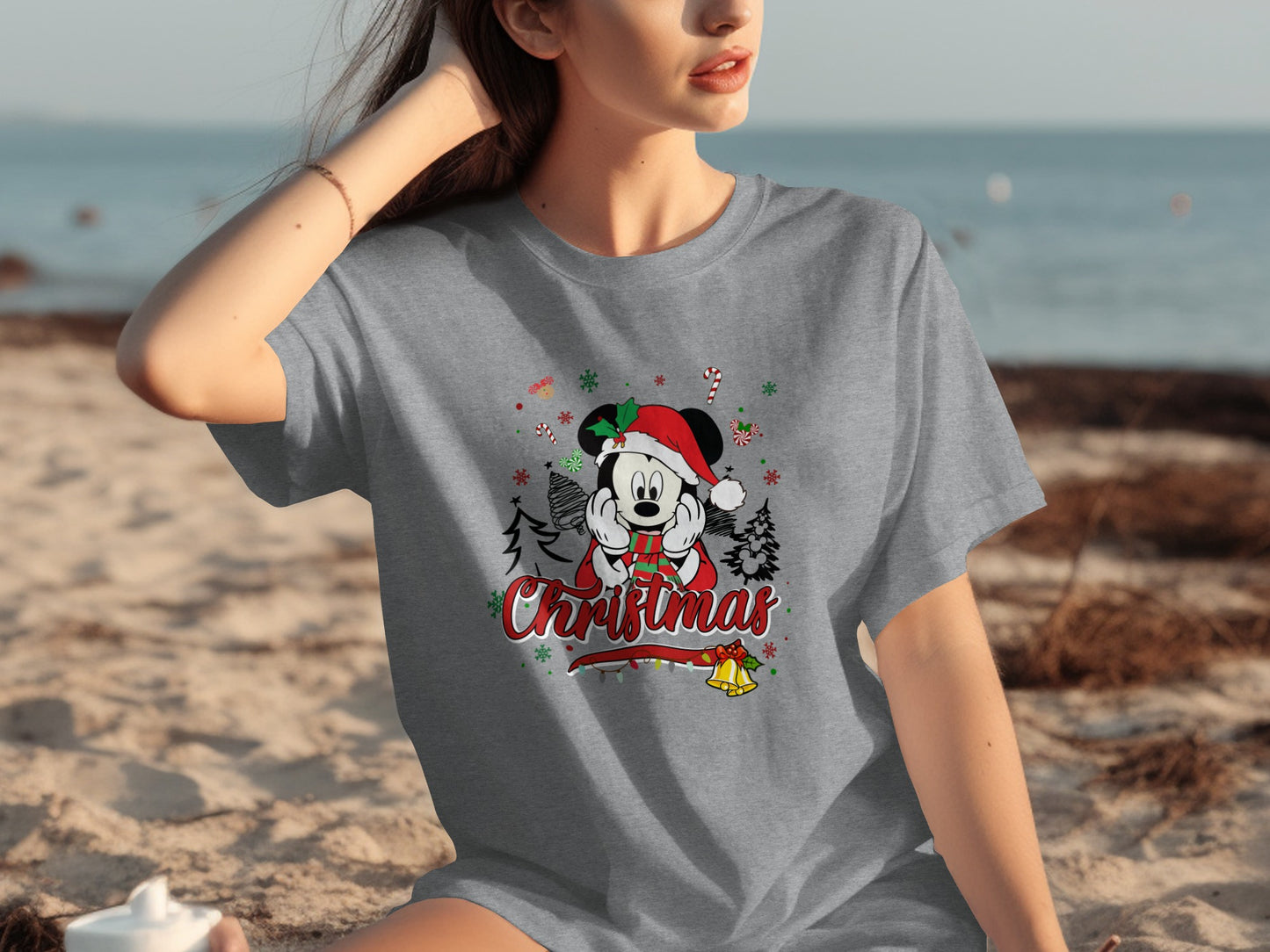 Christmas Mickey Mouse Graphic Grey T-shirt