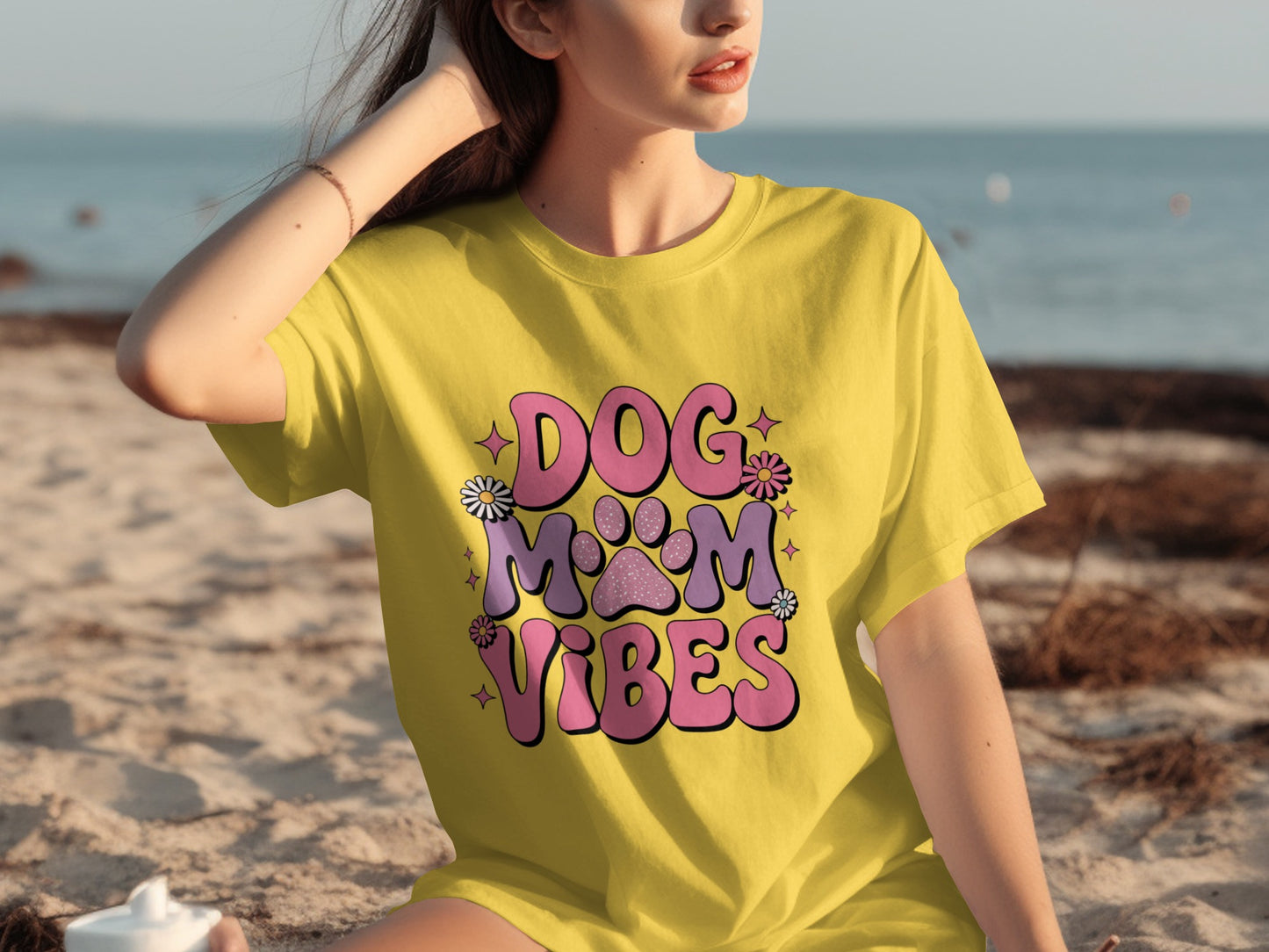 Dog Mom Vibes Colorful Paw Print Graphic T-shirt