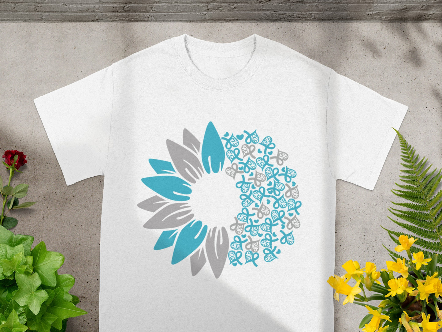Unique Sunflower and Puzzle Pieces Design T-shirt