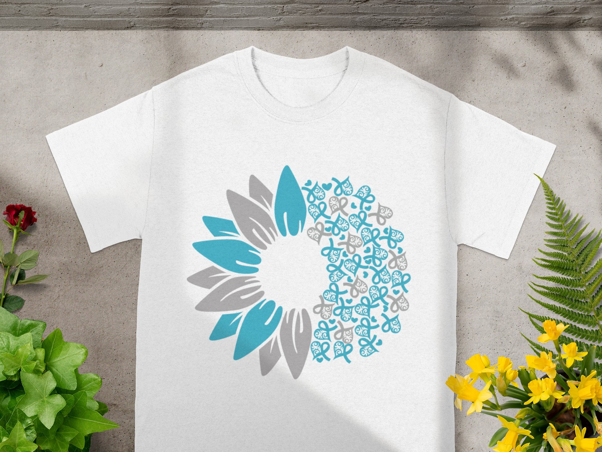 Unique Sunflower and Puzzle Pieces Design T-shirt