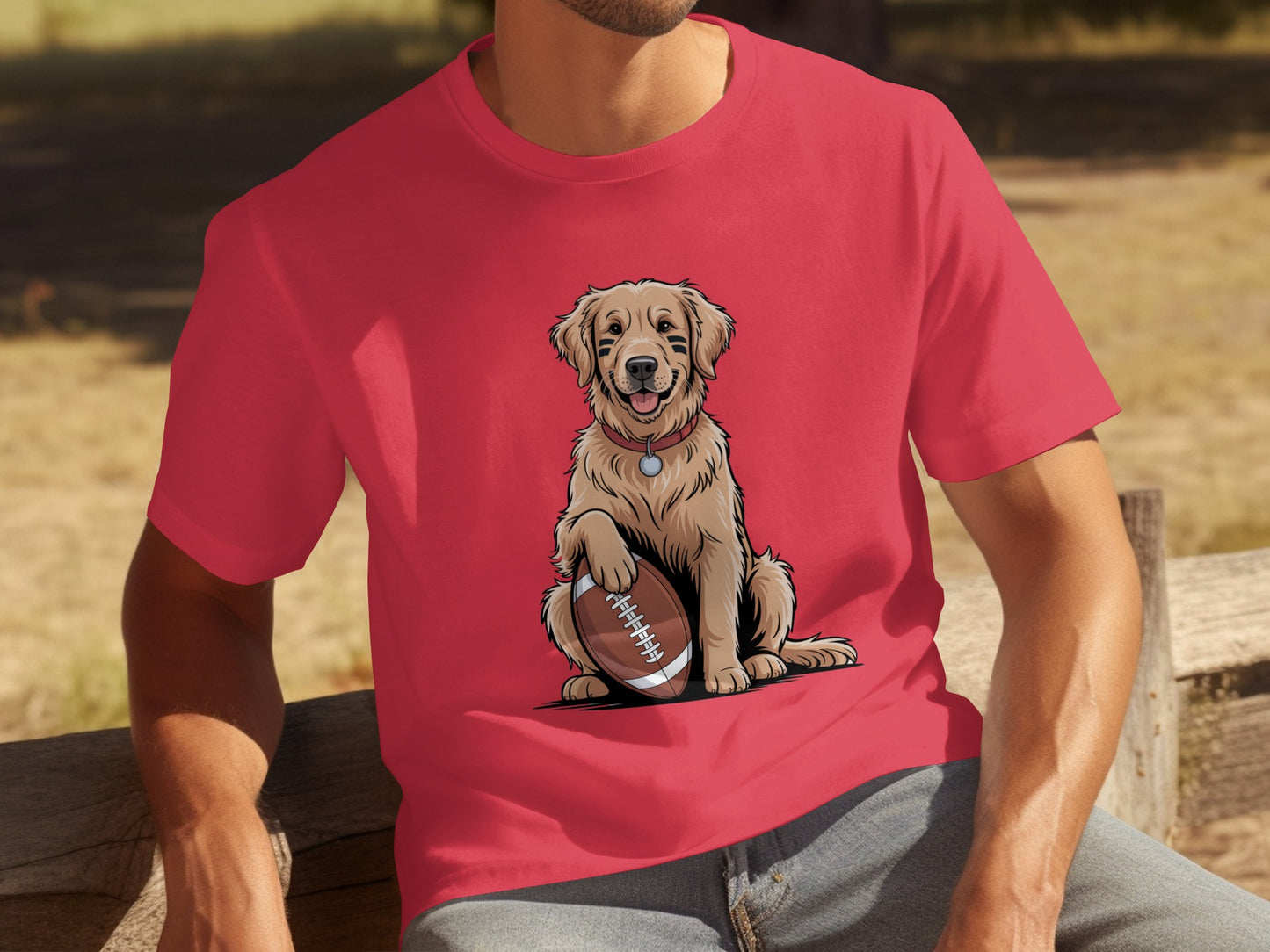 Cute Dog with Football Graphic Printed T-shirt