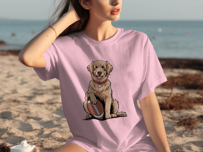 Cute Golden Retriever Puppy With Football T-Shirt