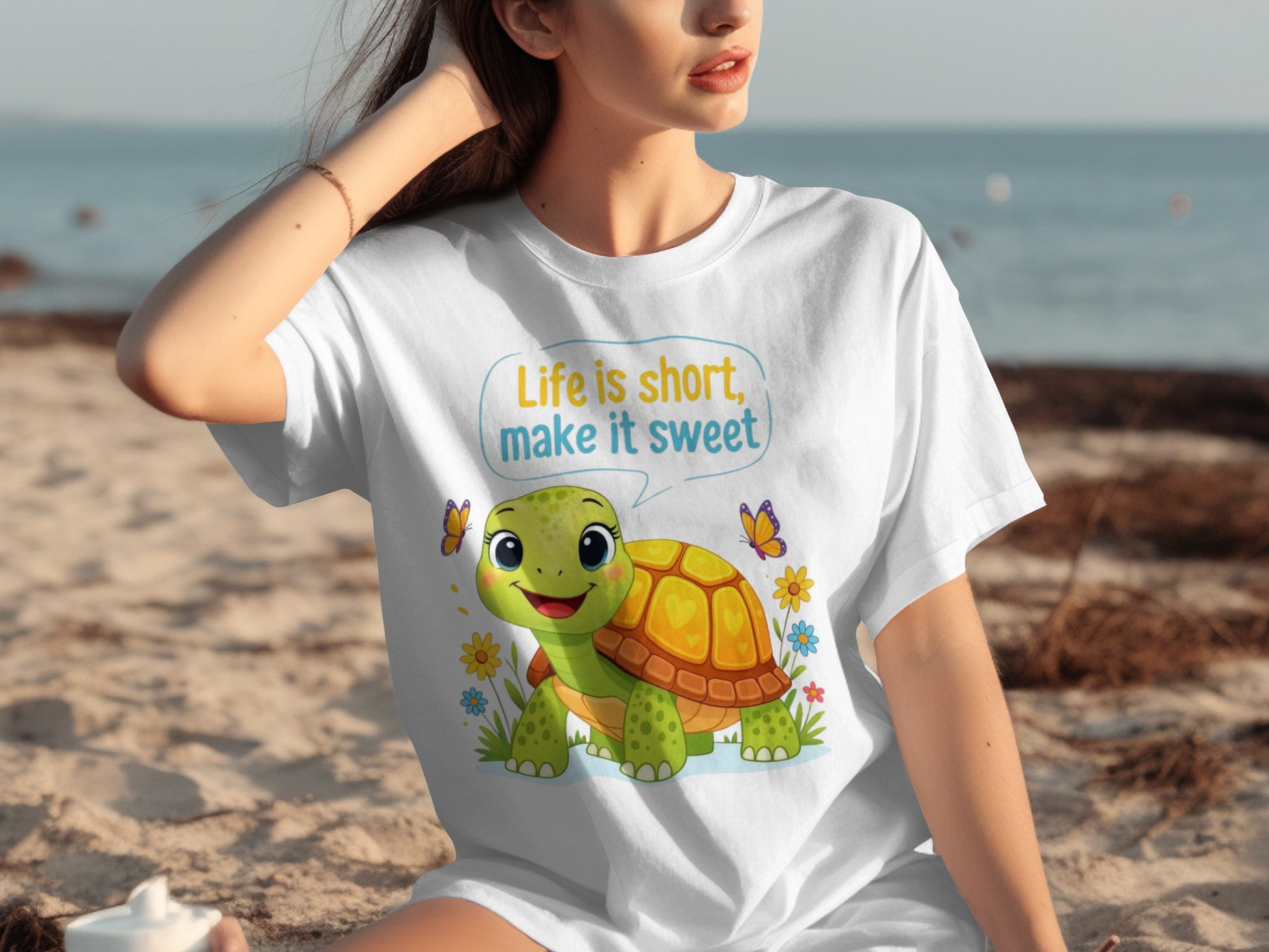Life is short make it sweet cute turtle cartoon shirt