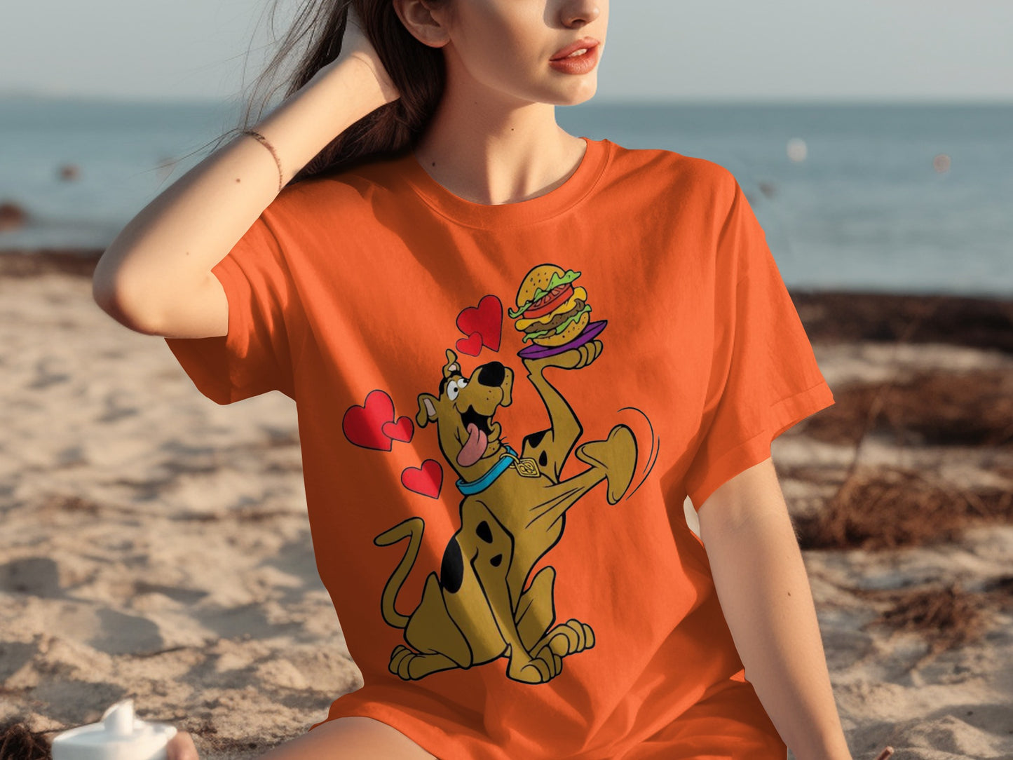 Scooby-Doo with Burger and Hearts Graphic Tee