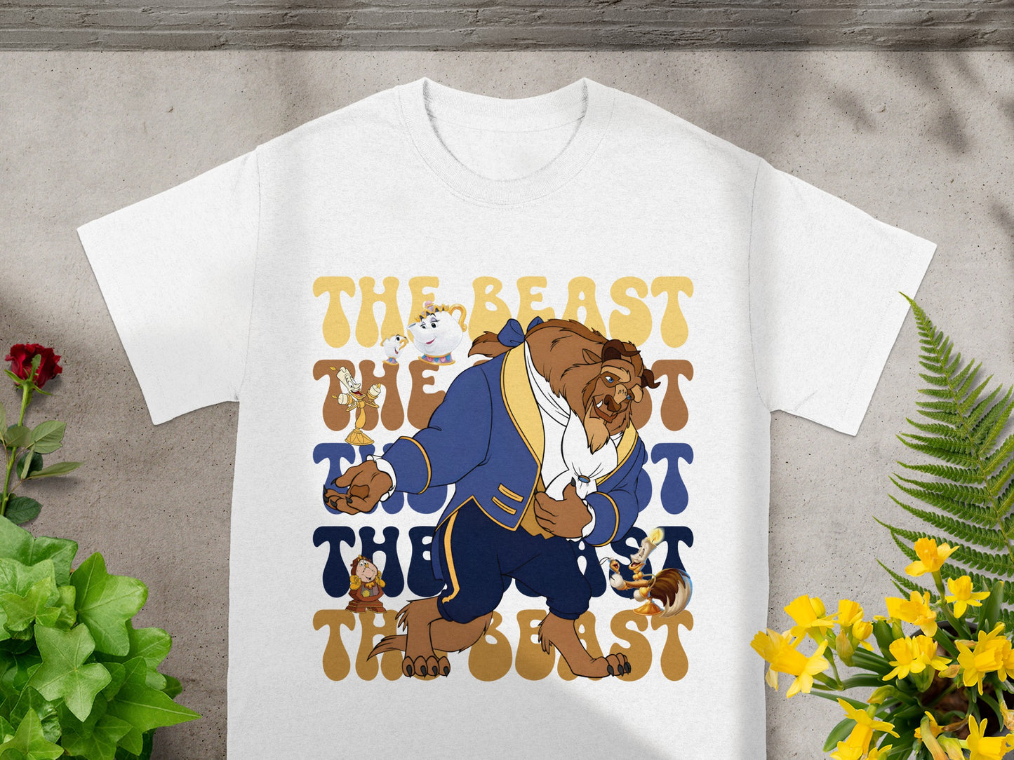 Beast from Beauty and the Beast on a white t-shirt.