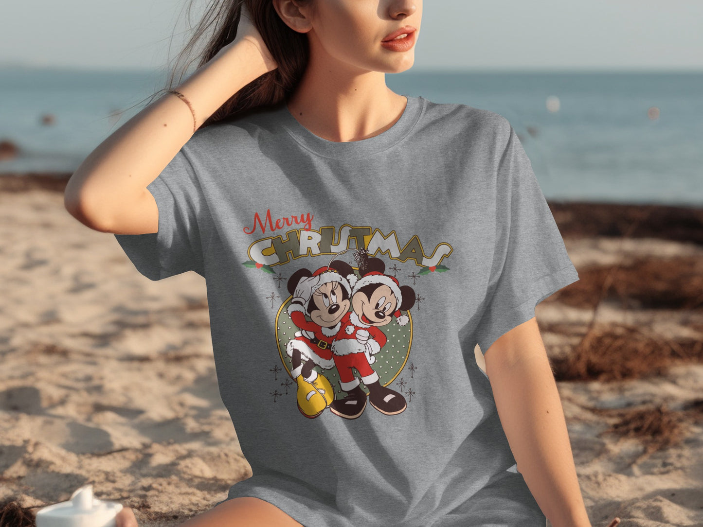 Merry Christmas Mickey and Minnie Grey T-shirt