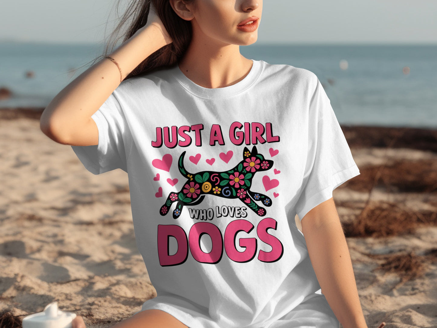 Just A Girl Who Loves Dogs Colorful Hearts T-Shirt